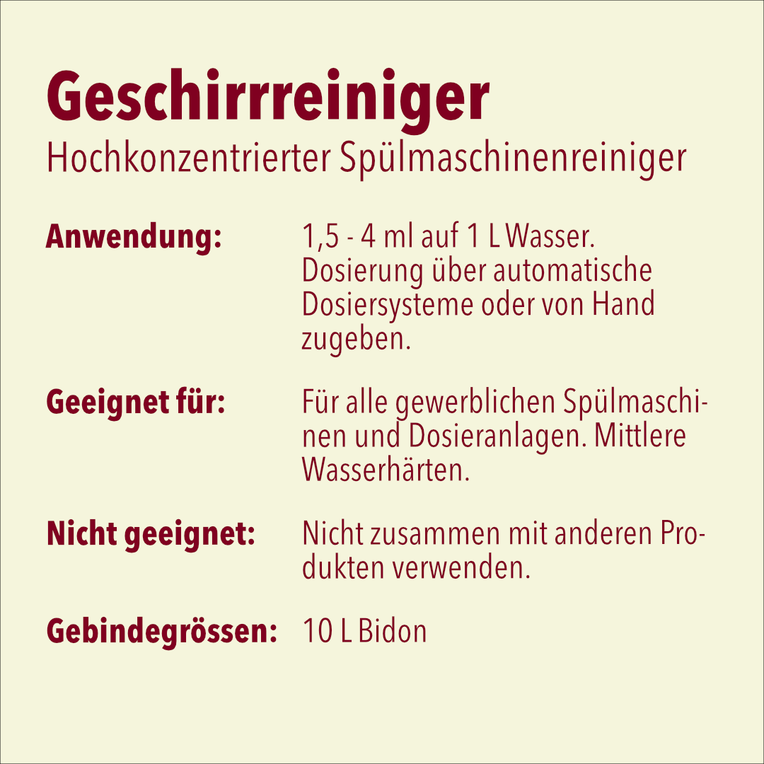 Geschirrreiniger für gewerbliche Maschinen, flüssig, 10 Liter, Gefahrengut UN1719