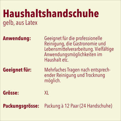 Haushaltshandschuhe Latex, gelb, Größe XL, 12 Paar