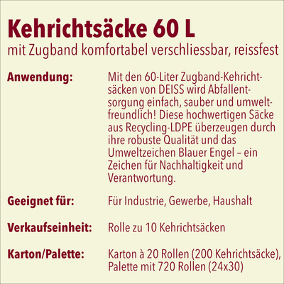 Kehrichtsäcke 60l mit Zugband (Rolle zu 10 Sack)