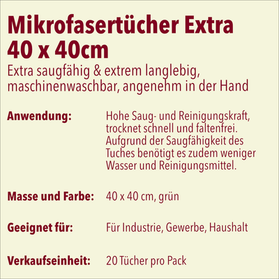 Mikrofasertücher Extra, 40 x 40 cm, grün, 20 Stück