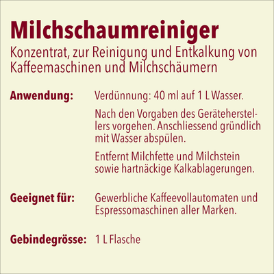 Detergente per schiuma di latte per apparecchi per schiuma di latte, 1 litro, valore pH &lt;1