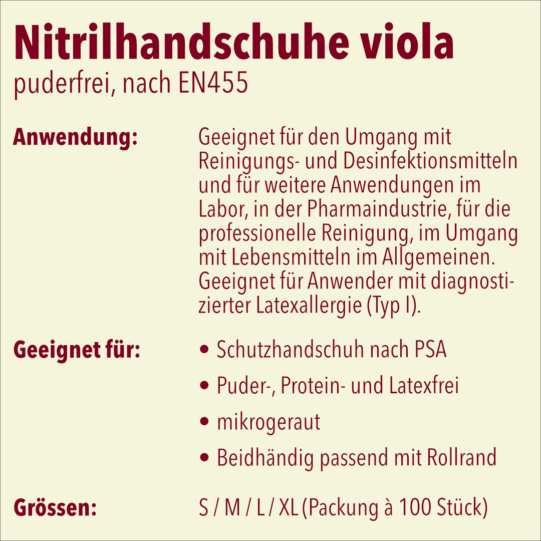 Untersuchungshandschuh Viola EN455, Nitril violett, 100 Stück