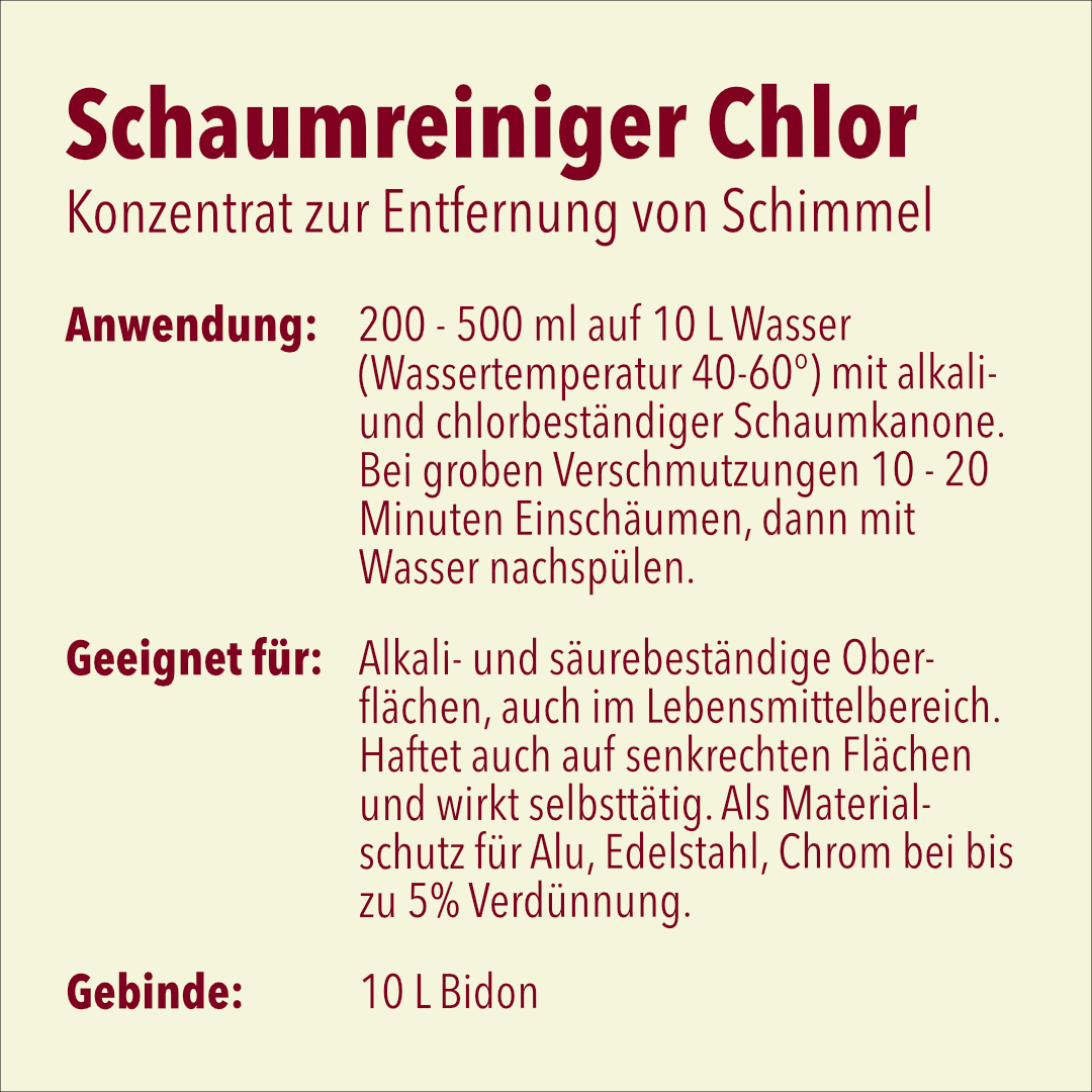 Schaumreiniger Chlor, pH-Wert 13, 10 Liter, Gefahrengut UN1719