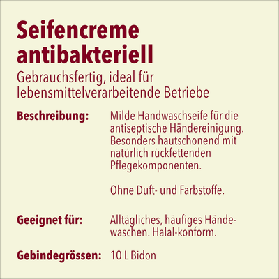 Seifencreme mit antibakterieller Wirkung, 10 Liter