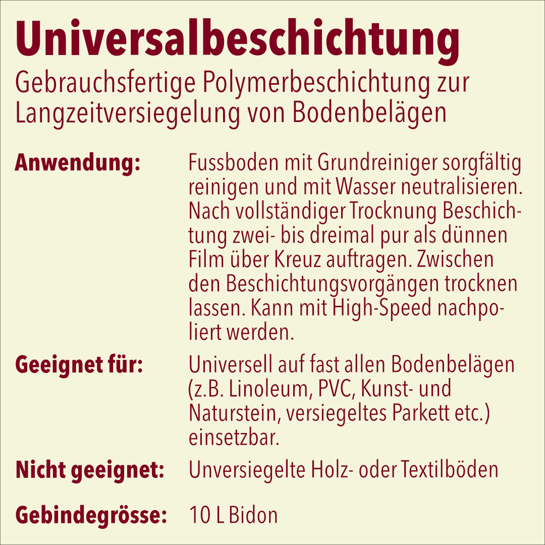 Universalbeschichtung, pH-Wert 9, 10 Liter