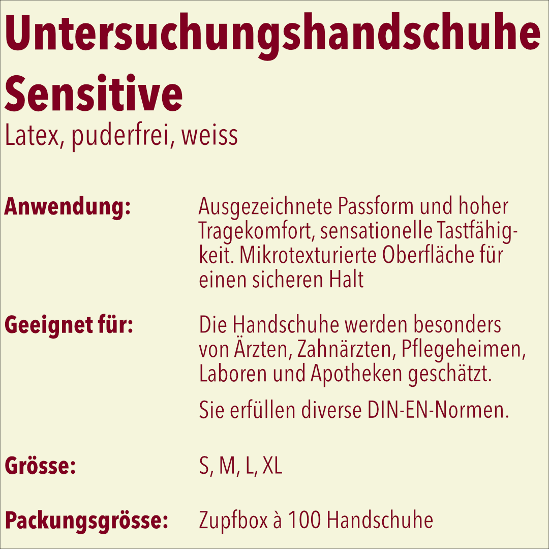 Untersuchungshandschuhe Latex, puderfrei, sensitive, 100 Stück