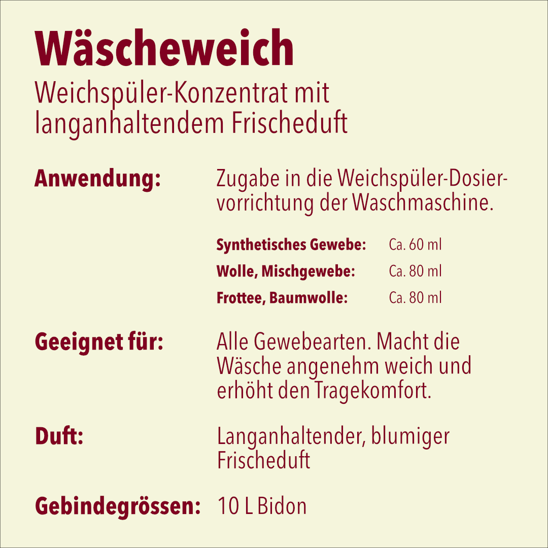 Weichspüler Konzentrat, 10 Liter Kanister, pH-Wert 6-7